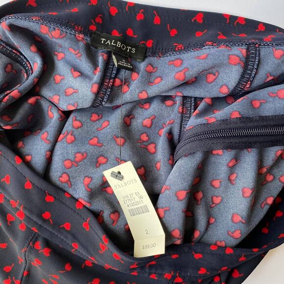 NEW Talbots Navy Cherry Heart Mini Skirt Size 2 Romantic Valentine's Day - Picture 2 of 11